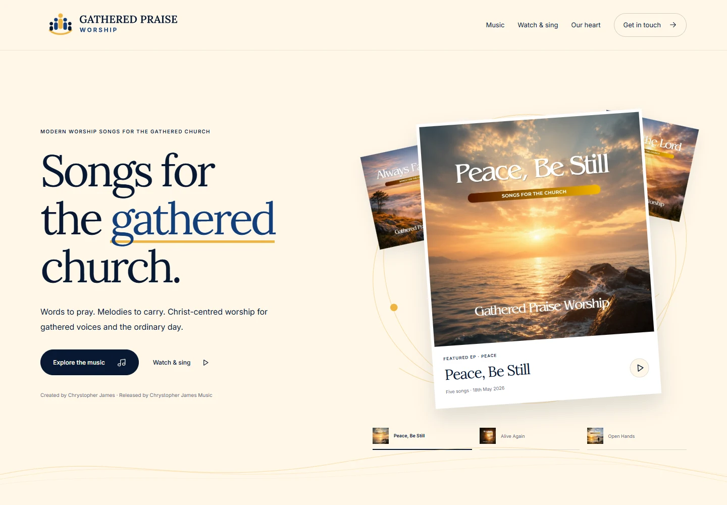 Gathered Praise Worship website on a larger screen